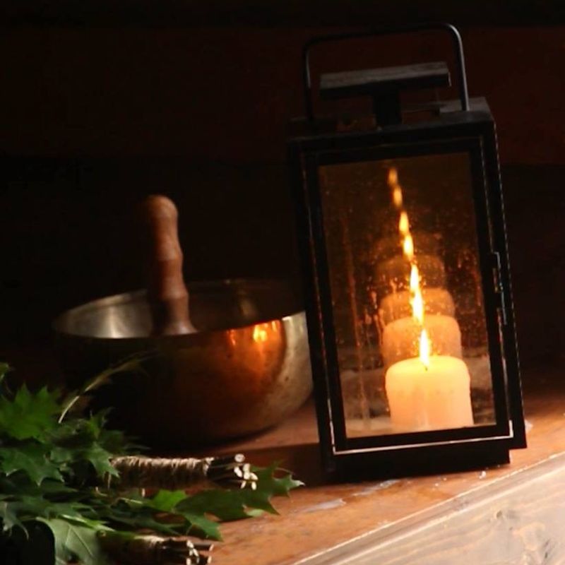 Candle lantern and singing bowl