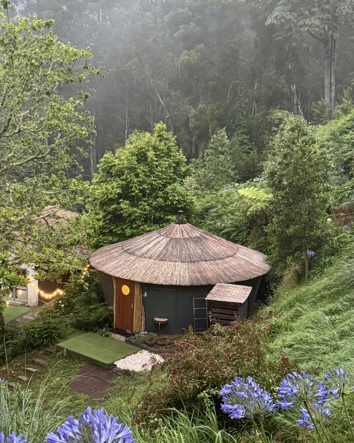 The Spiral banya in the misty forest