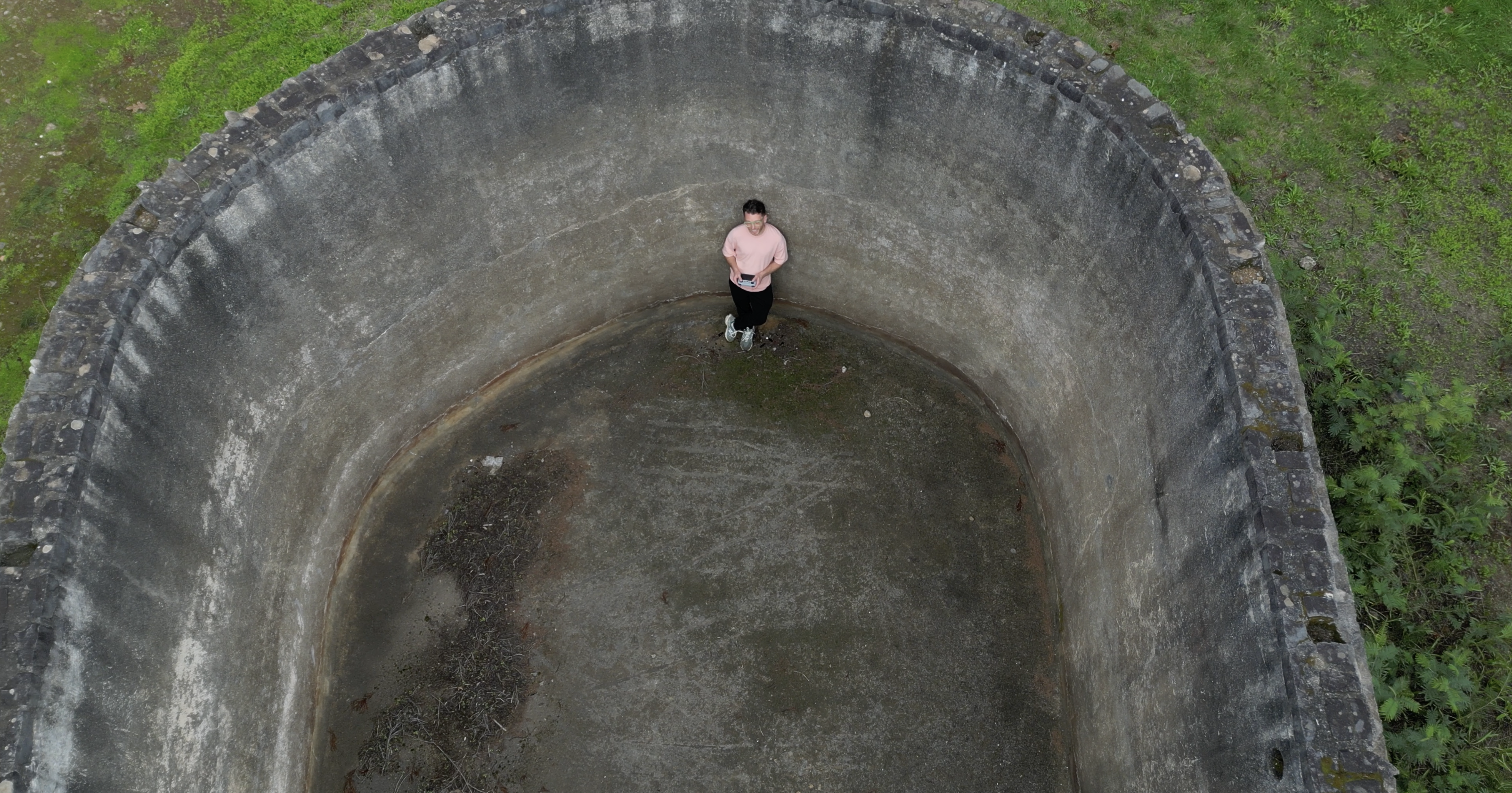 The Egg — aerial view with person inside